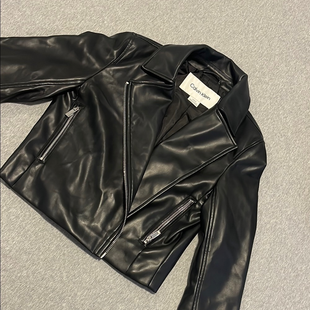Calvin Klein Black Leather Motorcycle Jacket